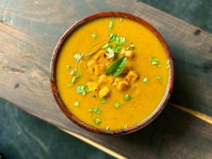 Chives garnish creamy soups in winter